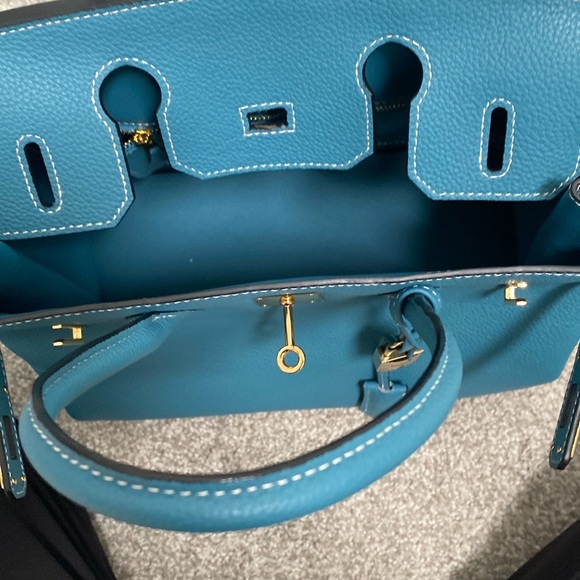 30cm blue Jean Togo genuine leather top handle Handbag bk30 b k 30 - Picture 5 of 7